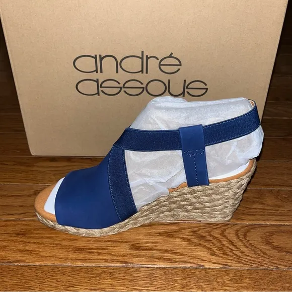Andre Assous Nalik Platform wedge  Espadrilles Sandals Navy Women's Size 6