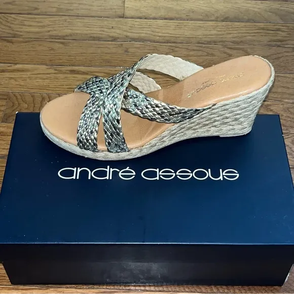Andre Assous Nedra Wedge Sandals Metallic Multi Women’s 9 Espadrilles Inspired