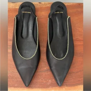 ANINE BING CALLIE POINTED TOE LEATHER SLINGBACK FLATS