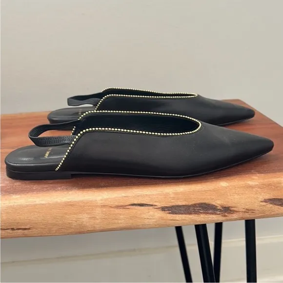 ANINE BING CALLIE POINTED TOE LEATHER SLINGBACK FLATS
