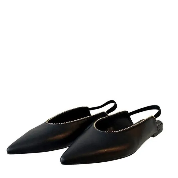 ANINE BING CALLIE POINTED TOE LEATHER SLINGBACK FLATS