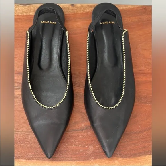 ANINE BING CALLIE POINTED TOE LEATHER SLINGBACK FLATS