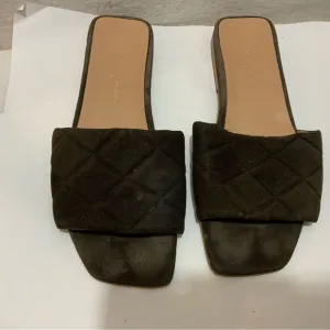 ANN MASHBURN sandals quilted brown flat suede leather size 38(7/8)