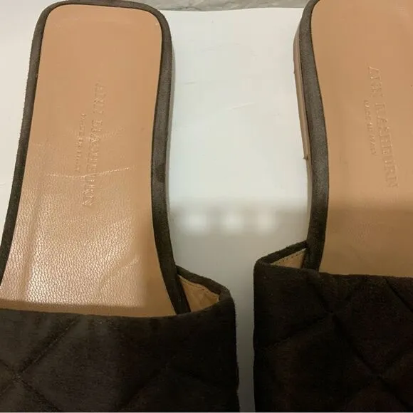 ANN MASHBURN sandals quilted brown flat suede leather size 38(7/8)