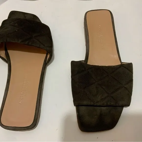ANN MASHBURN sandals quilted brown flat suede leather size 38(7/8)