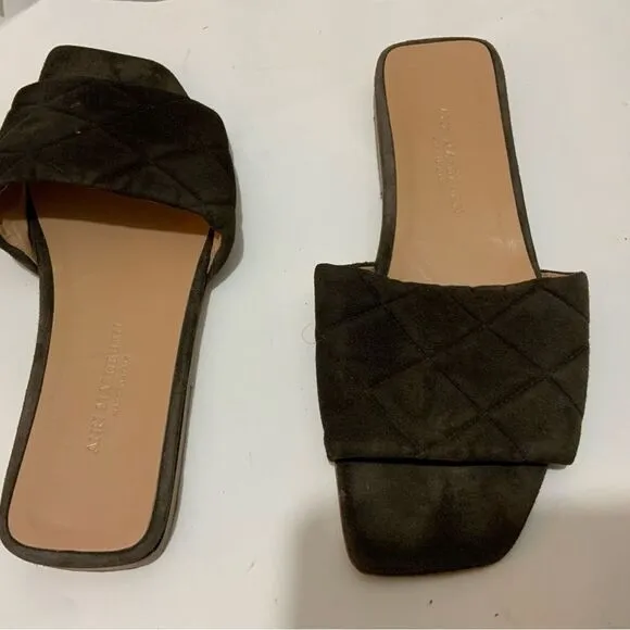 ANN MASHBURN sandals quilted brown flat suede leather size 38(7/8)