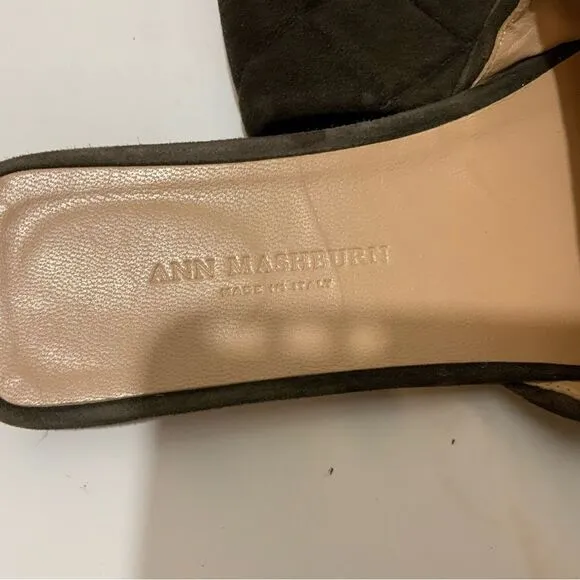 ANN MASHBURN sandals quilted brown flat suede leather size 38(7/8)