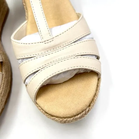 Anne Klein Womens Waves Bone Cream T-Strap Espadrille Wedge Sandals Shoes 6.5M