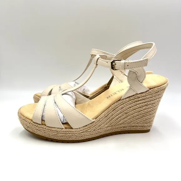 Anne Klein Womens Waves Bone Cream T-Strap Espadrille Wedge Sandals Shoes 6.5M