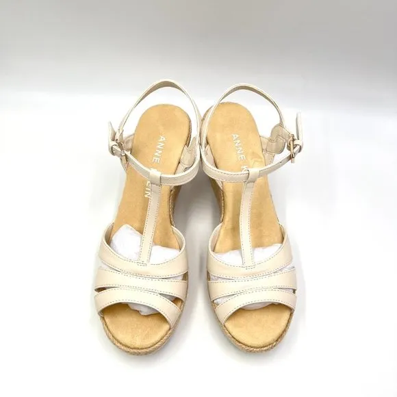 Anne Klein Womens Waves Bone Cream T-Strap Espadrille Wedge Sandals Shoes 6.5M