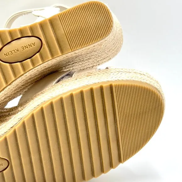 Anne Klein Womens Waves Bone Cream T-Strap Espadrille Wedge Sandals Shoes 6.5M