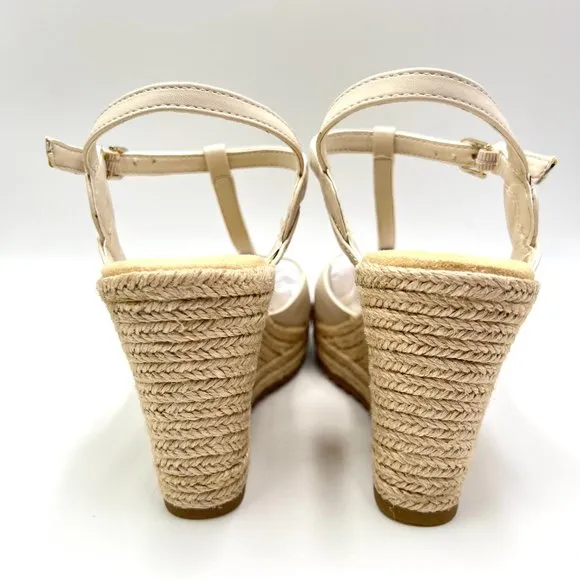Anne Klein Womens Waves Bone Cream T-Strap Espadrille Wedge Sandals Shoes 6.5M
