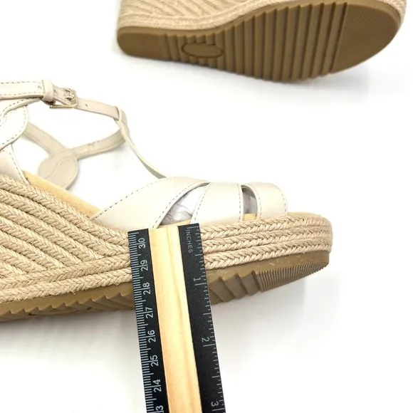 Anne Klein Womens Waves Bone Cream T-Strap Espadrille Wedge Sandals Shoes 6.5M