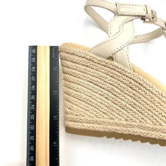 Anne Klein Womens Waves Bone Cream T-Strap Espadrille Wedge Sandals Shoes 6.5M