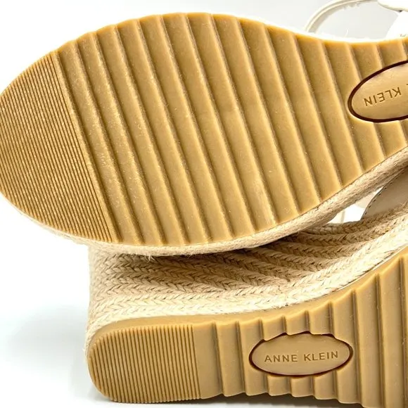 Anne Klein Womens Waves Bone Cream T-Strap Espadrille Wedge Sandals Shoes 6.5M