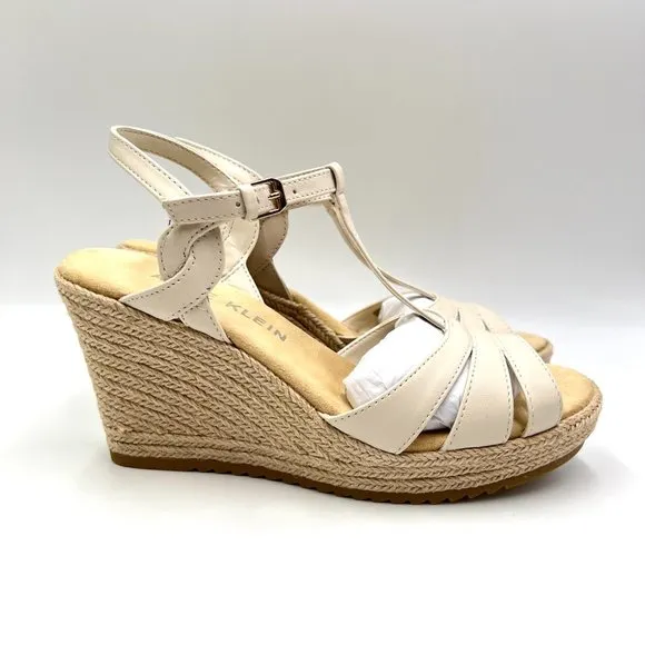 Anne Klein Womens Waves Bone Cream T-Strap Espadrille Wedge Sandals Shoes 6.5M