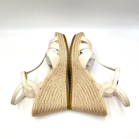 Anne Klein Womens Waves Bone Cream T-Strap Espadrille Wedge Sandals Shoes 6.5M