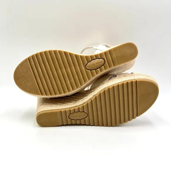 Anne Klein Womens Waves Bone Cream T-Strap Espadrille Wedge Sandals Shoes 6.5M