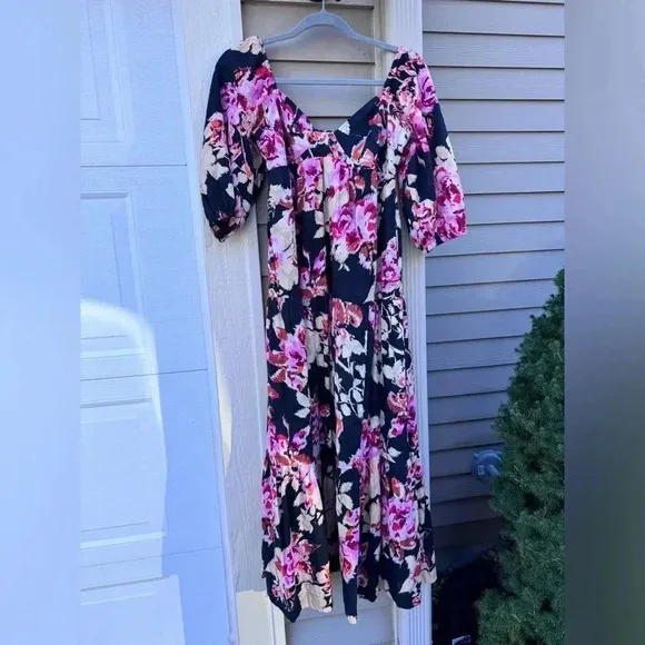 Anthropologie Blossom Textured Floral Smocked Back Maxi Dress Pockets