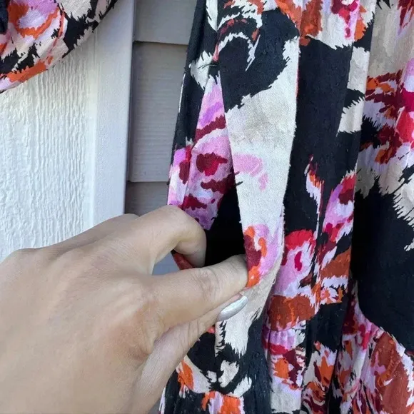 Anthropologie Blossom Textured Floral Smocked Back Maxi Dress Pockets