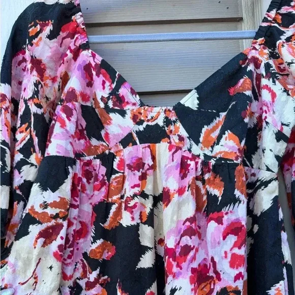 Anthropologie Blossom Textured Floral Smocked Back Maxi Dress Pockets