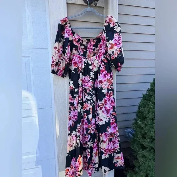 Anthropologie Blossom Textured Floral Smocked Back Maxi Dress Pockets
