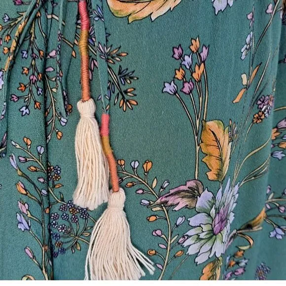 Anthropologie Dolan Verdure Maxi Dress Medium Boho Green Floral Tiered Strappy