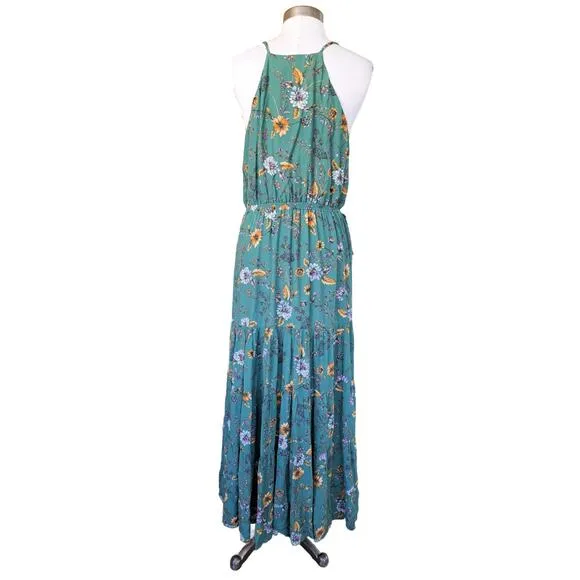 Anthropologie Dolan Verdure Maxi Dress Medium Boho Green Floral Tiered Strappy