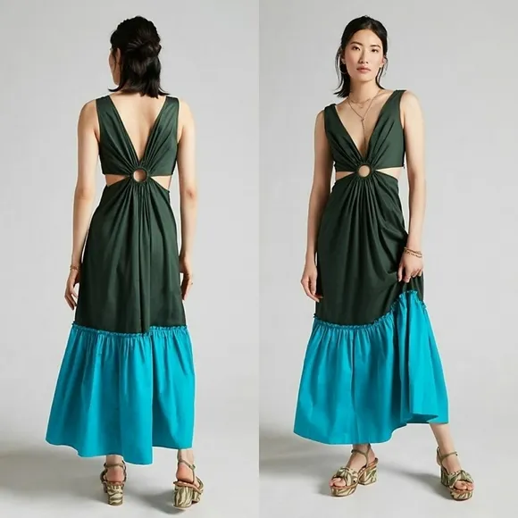 Anthropologie flounced cut-out maxi dress