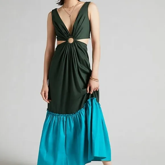 Anthropologie flounced cut-out maxi dress