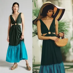 Anthropologie flounced cut-out maxi dress