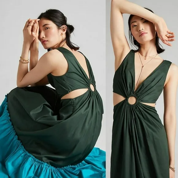Anthropologie flounced cut-out maxi dress