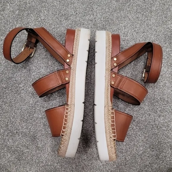 Anthropologie Franco Sarto Calvin Cognac Leather Strappy Platform Sandals Shoes