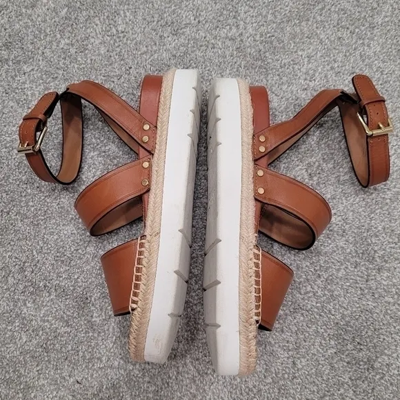 Anthropologie Franco Sarto Calvin Cognac Leather Strappy Platform Sandals Shoes