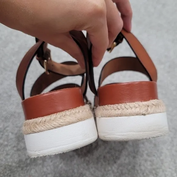 Anthropologie Franco Sarto Calvin Cognac Leather Strappy Platform Sandals Shoes
