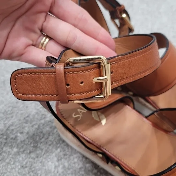 Anthropologie Franco Sarto Calvin Cognac Leather Strappy Platform Sandals Shoes