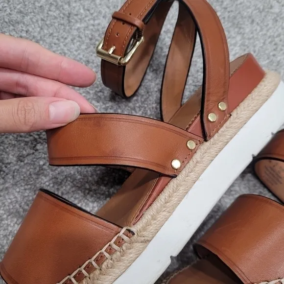 Anthropologie Franco Sarto Calvin Cognac Leather Strappy Platform Sandals Shoes