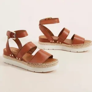 Anthropologie Franco Sarto Calvin Cognac Leather Strappy Platform Sandals Shoes