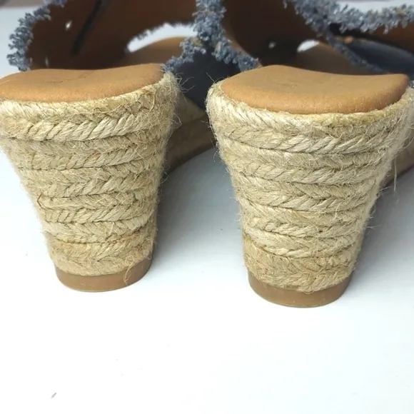 Anthropologie Grommet Wedge Sandals Jute Eapadrille Criss Cross Blue Size 40 (9)