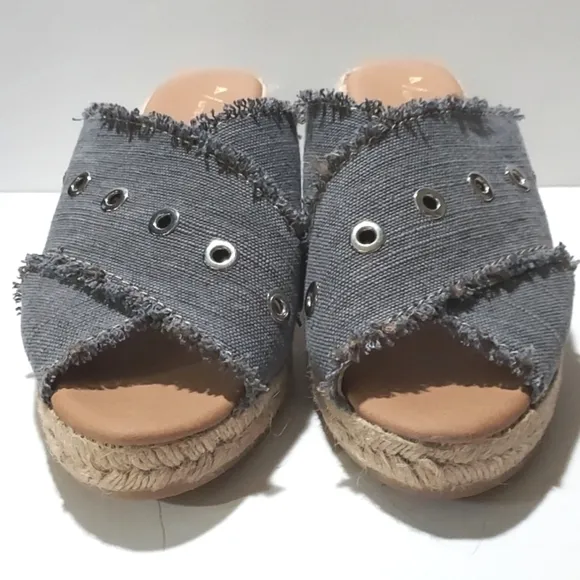 Anthropologie Grommet Wedge Sandals Jute Eapadrille Criss Cross Blue Size 40 (9)