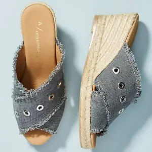Anthropologie Grommet Wedge Sandals Jute Eapadrille Criss Cross Blue Size 40 (9)