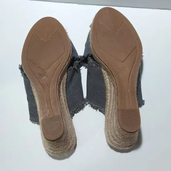 Anthropologie Grommet Wedge Sandals Jute Eapadrille Criss Cross Blue Size 40 (9)