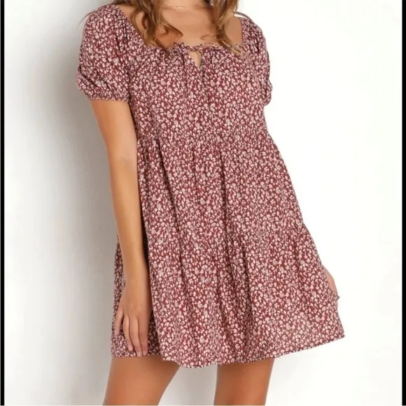 Anthropologie × Lacausa Playa Mini Babydoll Mushroom Dress Cocoa Magic MED NEW