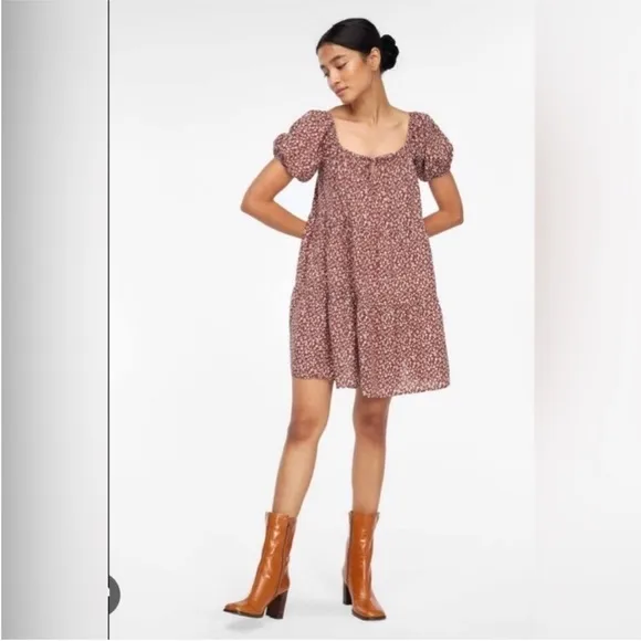 Anthropologie × Lacausa Playa Mini Babydoll Mushroom Dress Cocoa Magic MED NEW