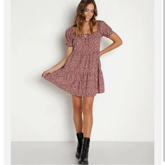 Anthropologie × Lacausa Playa Mini Babydoll Mushroom Dress Cocoa Magic MED NEW