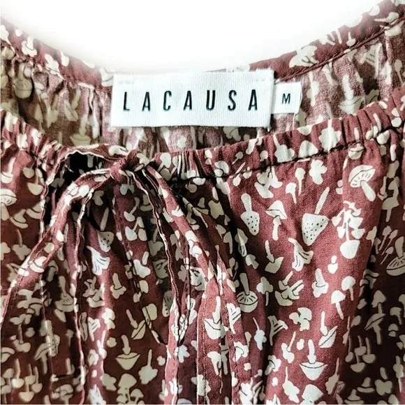 Anthropologie × Lacausa Playa Mini Babydoll Mushroom Dress Cocoa Magic MED NEW