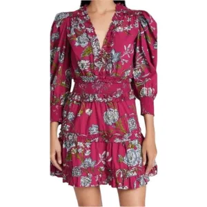 Anthropologie Love the Label Wanda Print Mini Dress Fuchsia Size S