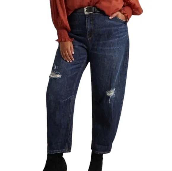 Anthropologie Petite Pilcro Bow Boyfriend Curved Leg Jean Cropped Distressed 28P