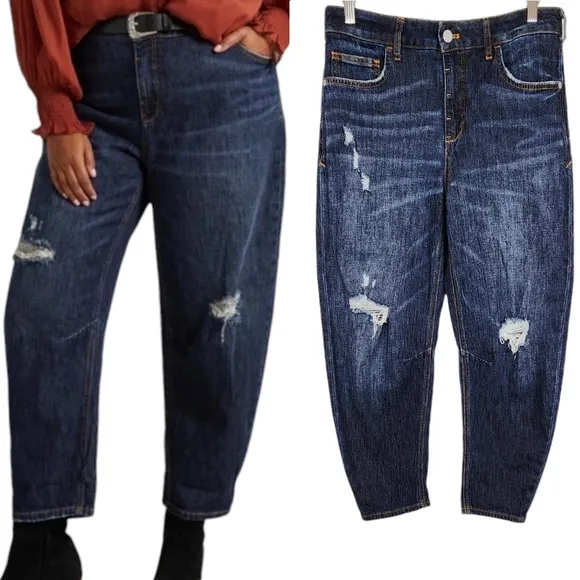 Anthropologie Petite Pilcro Bow Boyfriend Curved Leg Jean Cropped Distressed 28P