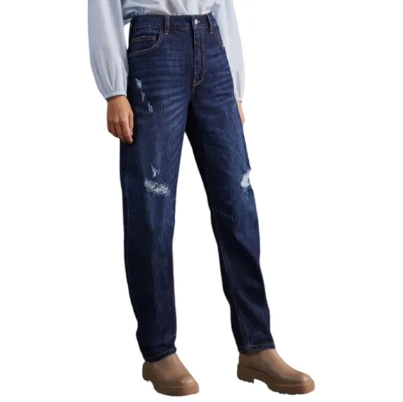 Anthropologie Petite Pilcro Bow Boyfriend Curved Leg Jean Cropped Distressed 28P